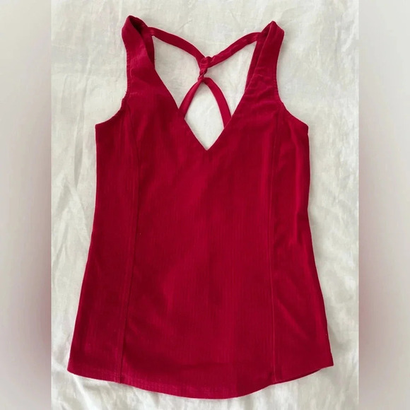 Free People Pink Kiera Ribbed Solid Knit V-Neck Cutout Back Tank Top - Size S - Picture 1 of 5